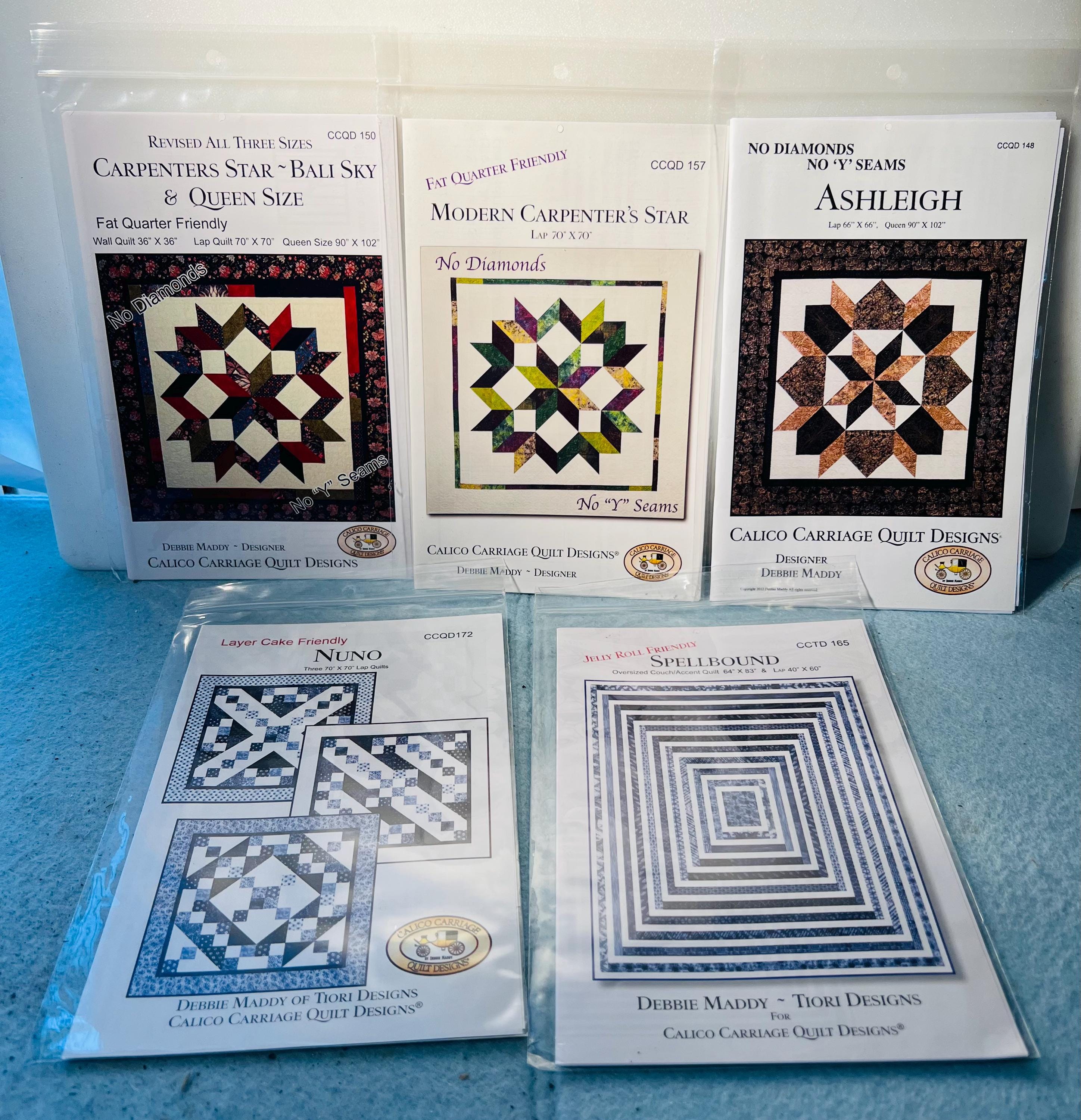 5 Quilting Patterns All by Debbie Maddy Geometric New In Package Calico Carriage Designs