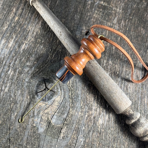 Spinning Wheel or E Spinner Hook in Resin and Upcycled Antique Mahogany