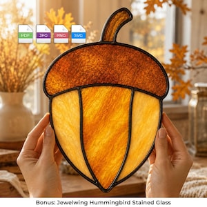 Acorn Stained Glass Pattern | Fall Suncatcher SVG PDF, Thanksgiving Autumn Decor, Digital Download