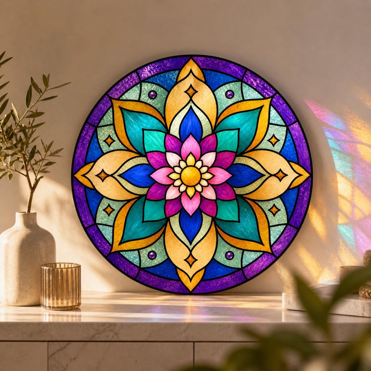 Mandala Stained Glass Pattern Png Jpg Pdf Round Suncatcher Design ...