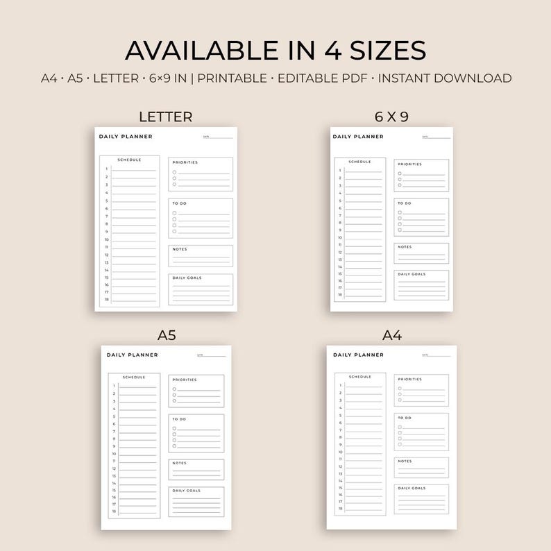 Minimalist Daily Planner Printable | A4 A5 Letter 6x9 (digital Download ...
