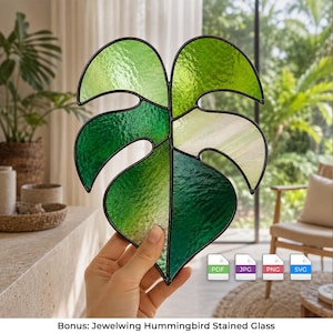 Monstera Plant Stained Glass Sun Catcher Pattern | Tropical PDF SVG Template, Plant Glass Art, Instant Download