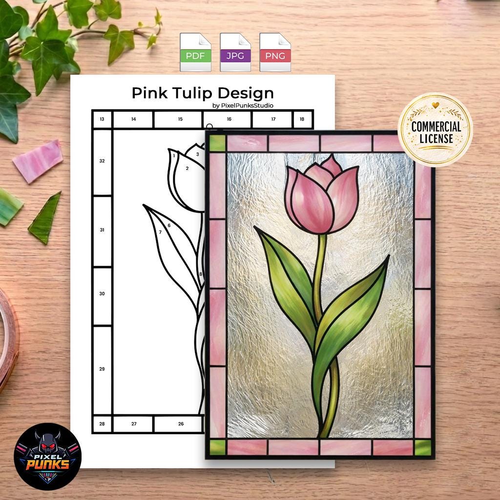 34 Stained Glass Crafts Kids Can Make 5 Pink Tulip Stained Glass Pattern PDF, Flower Suncatcher Template,…