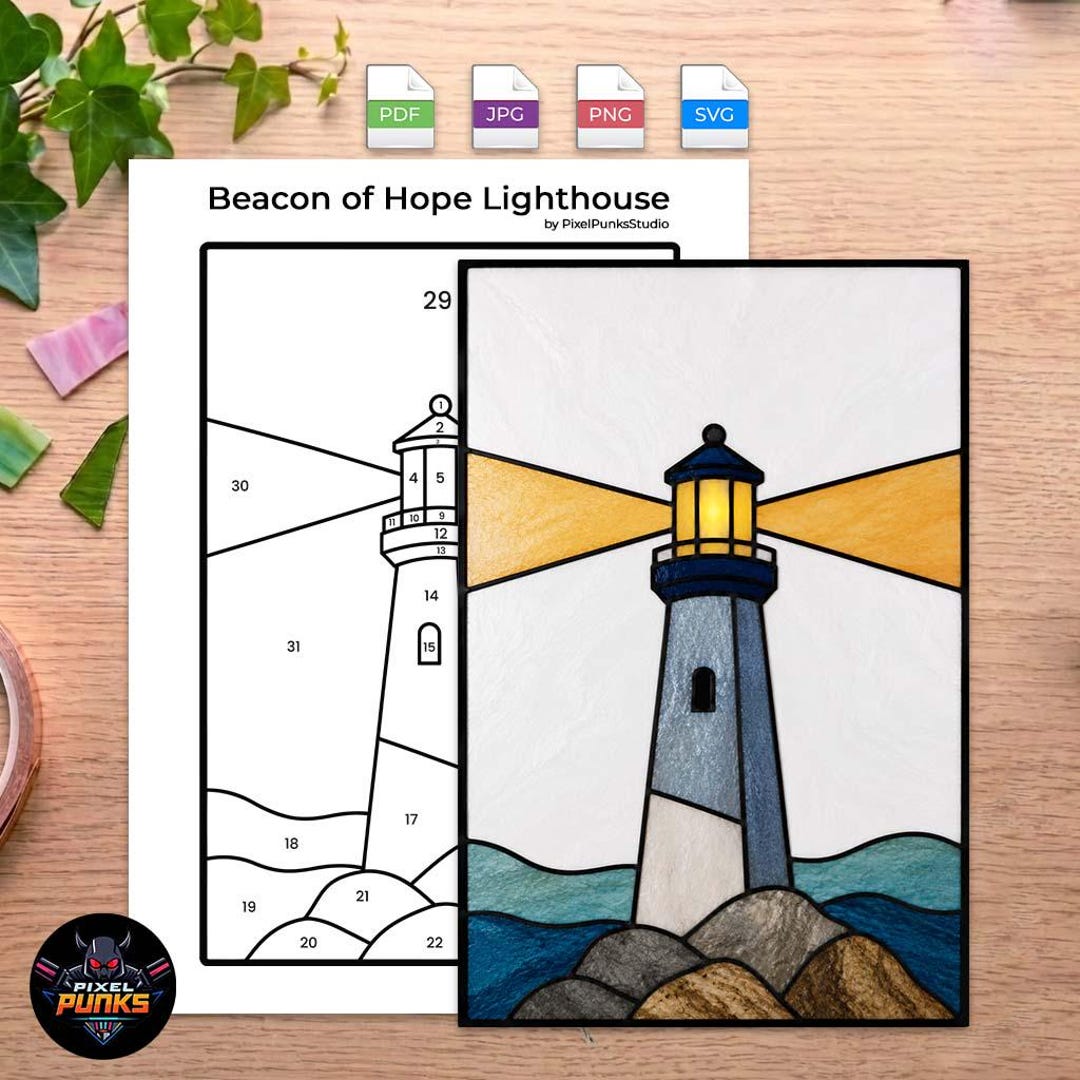 Lighthouse Stained Glass Pattern Pdf, Beacon of Hope Glass Template ...