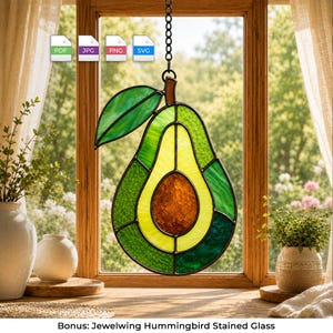 Avocado Stained Glass Sun Catcher Pattern | Fruit Kitchen PDF SVG Template, Breakfast Glass Art, Instant Download