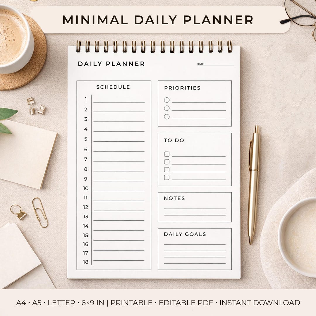Minimalist Daily Planner Printable | A4 A5 Letter 6x9 (digital Download ...