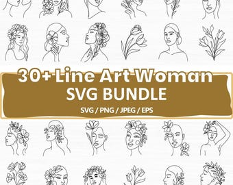 Line Art Woman Clipart Bundle | Minimalist Female Face SVG PNG EPS (Digital Download)