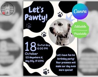 Editable Dog Birthday Invitation Template – Canva Printable & Digital, Fun  Unique Pawty Design