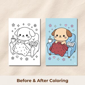 Kawaii Cozy Animals Coloring Book, Cute Animal Coloring Pages, Cozy Adult Coloring Book, Printable PDF image 5