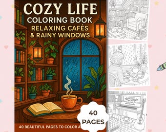 Cozy Coloring Book – Cozy Coloring Pages for Adults, Relaxing Café & Rainy Day Coloring, Printable PDF