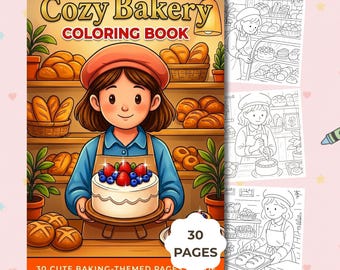 Cozy Bakery Coloring Book – Cute Food Coloring Book, Bakery Coloring Pages, Cozy Coloring Book for Adults, Printable PDF