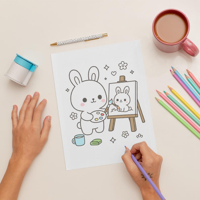 Kawaii Cozy Animals Coloring Book, Cute Animal Coloring Pages, Cozy Adult Coloring Book, Printable PDF image 4