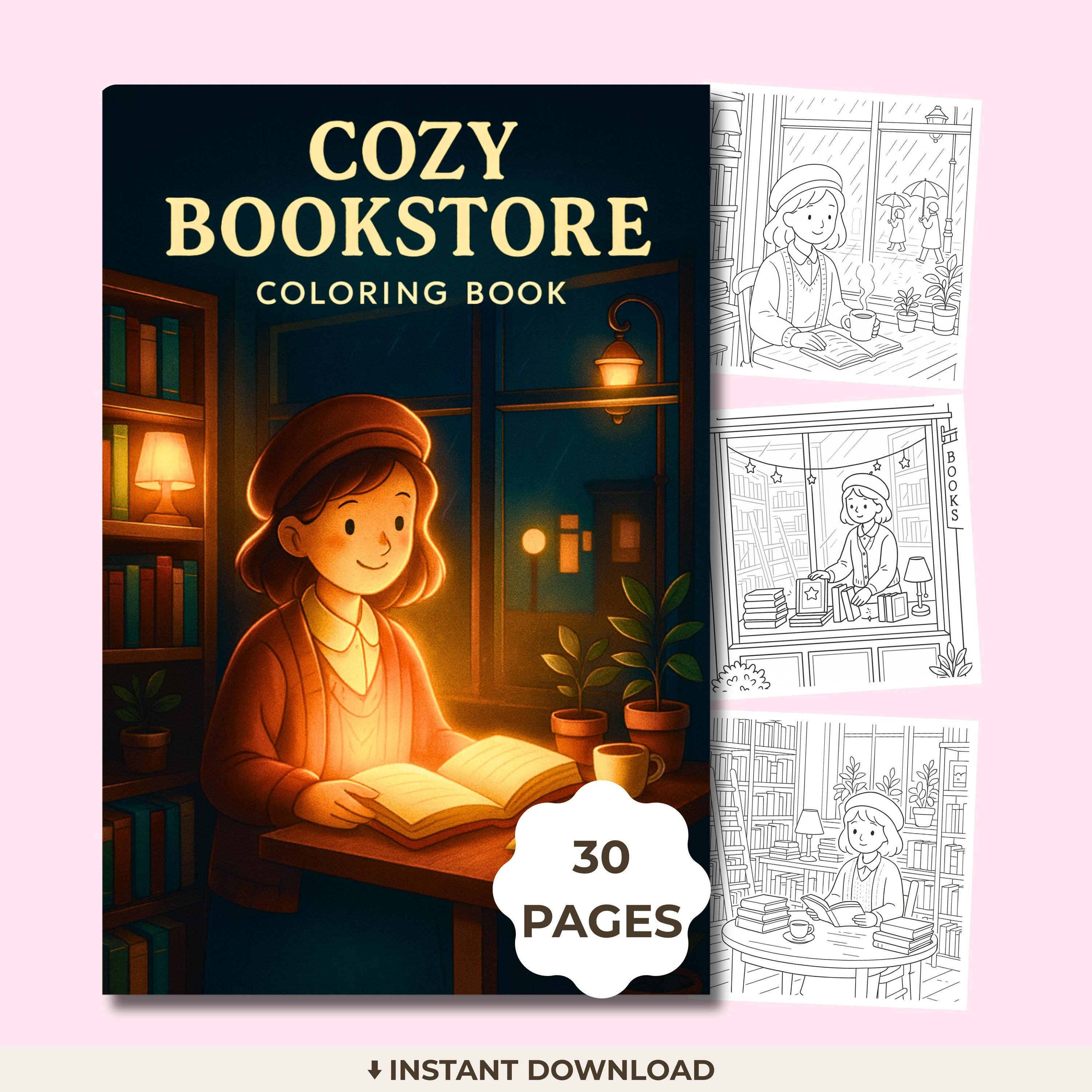 Cozy Bookstore Coloring Book for Adults – Book Lover & Cozy Reading ...