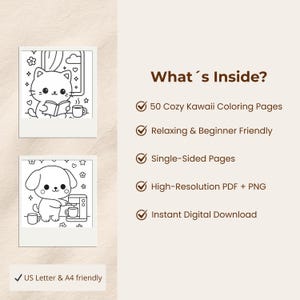 Kawaii Cozy Animals Coloring Book, Cute Animal Coloring Pages, Cozy Adult Coloring Book, Printable PDF image 2