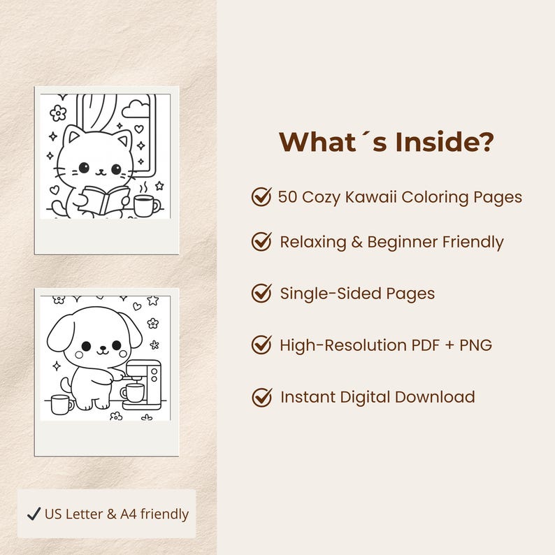 Kawaii Cozy Animals Coloring Book, Cute Animal Coloring Pages, Cozy Adult Coloring Book, Printable PDF image 2