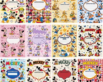 14 Disney Character Notebook Cover Bundle, Mickey Mouse Friends Composition Book Covers, Editable Canva Template, Printable PDF Download