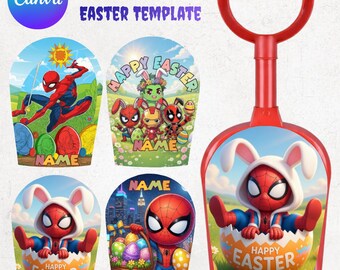 Editable Superhero Easter Toy Shovel Template Canva, Dollar Tree Shovel Tag, Personalized Kids Easter Basket Name Tag