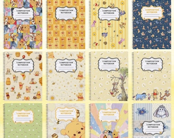 30+Pooh Friends Composition Book Cover Bundle, Winnie the Pooh Piglet Tigger Eeyore Notebook Covers, Canva Template, PDF Digital Download