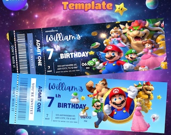 Super Mario Editable Birthday Invitation, Canva Template