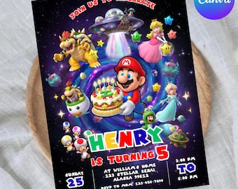 Editable Super Mario Birthday Invitation Template (Digital Download, 5x7" PDF/JPEG Canva File)