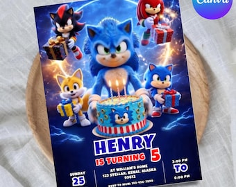 Sonic Birthday Invitation, Sonic The Hedgehog Party Invite, Editable Instant Canva Download