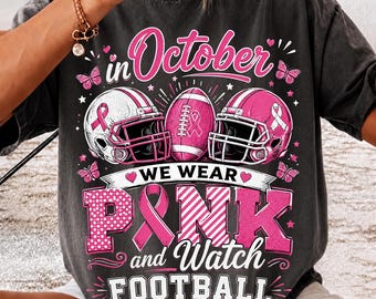 Pink Breast Cancer PNG, Football Coquette Pink Ribbon Design, In October We Wear Pink PNG, Breast Cancer Awareness Shirt, Digital Download