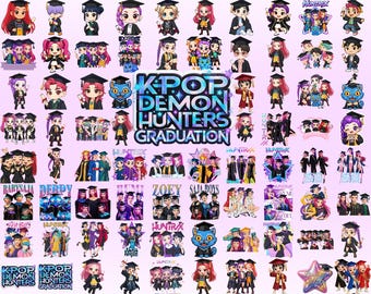 Kpop Demon Hunter Chibi Graduation PNG Bundle Clipart 300 DPI, Class of 2026 Grad PNG Digital Download