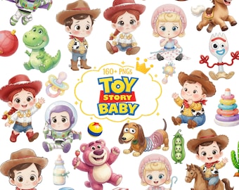 Toy Story Baby Clipart Bundle PNG, Watercolor Elements, Baby Birthday Party, Toy Theme Decor, Baby Toy Clipart PNG