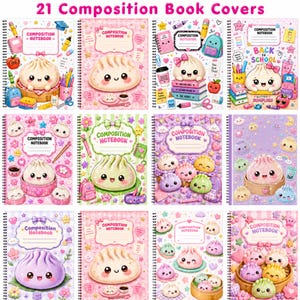 20+ Glitter Dumplings Composition Notebook Covers, Kids Notebook Cover, Back to School Printable, Editable Canva Template,Digital Download