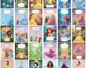 30+ Princess Composition Notebook Covers, Back to School (Canva Template, Digital Download)