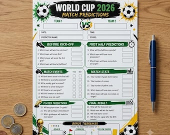 Soccer World Cup 2026 Predictions Games, Printable Soccer Party Game, Football Watch Party Activity, Office Pool, Tournament Predictions