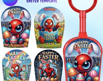 Toy Shovel Easter Template, Superhero Easter Shovel Wrap, Editable Kids Easter Basket Tag, Printable DIY Favor
