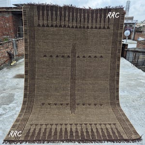 Tuareg Rug Leather & Jute Mat - African Reed Carpet, Handwoven Tribal Area Rug for Boho Living Room, Large Natural Fiber Summer Floor Decor image 17