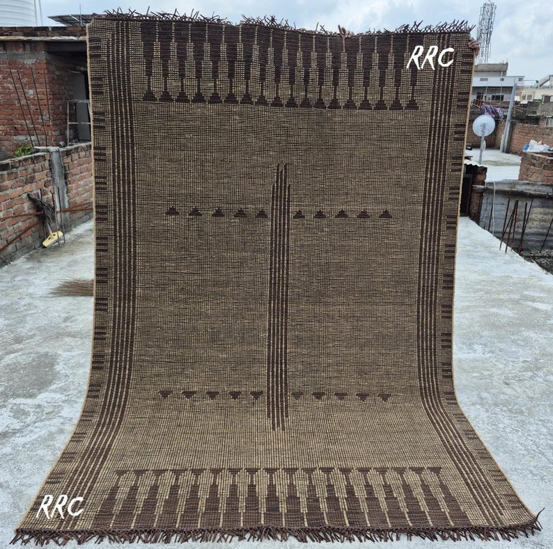 Tuareg Rug Leather & Jute Mat - African Reed Carpet, Handwoven Tribal Area Rug for Boho Living Room, Large Natural Fiber Summer Floor Decor image 17
