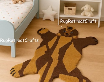 Hand Tufted Wool Bear Rug, Cute Kids Nursery Carpet, Soft Plush Animal Playroom Rug, Baby Room Decor, Custom Floor Mat