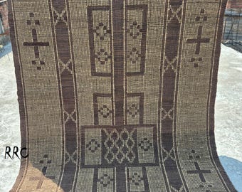 Handmade Tuareg Jute Rug | Tribal Berber Leather Accent, Flatweave