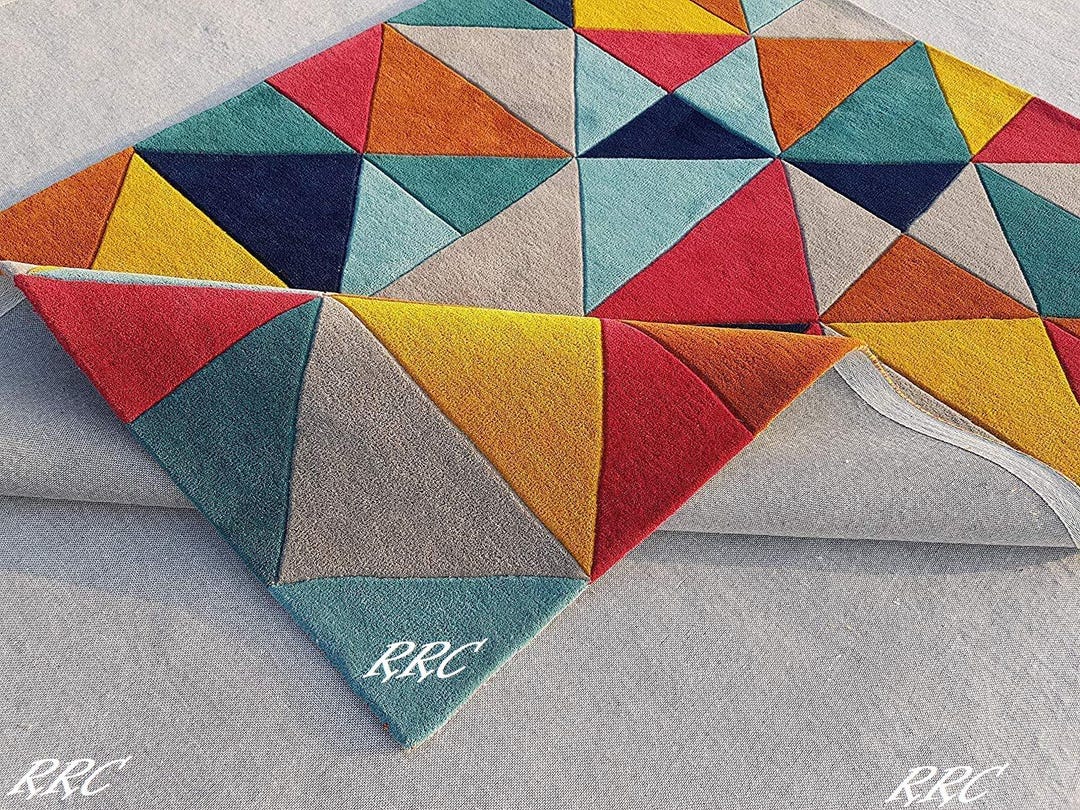 Geometric Rugs Triangles Hand Tufted Wool Area Rug | Colorful Geometric Triangle Pattern - Etsy
