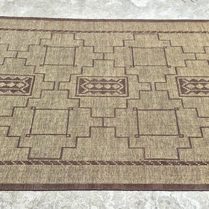 Natural jute and leather Moroccan rug for entryway, bedroom, hallway, and boho farmhouse home decoration