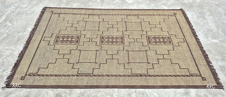 Natural jute and leather Moroccan rug for entryway, bedroom, hallway, and boho farmhouse home decoration