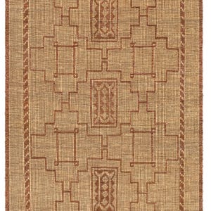 Minimalist natural fiber area rug with authentic Tuareg tribal design and handmade leather craftsmanship