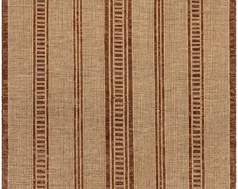 Handmade Jute Area Rug 8x10 ft | Tribal Rust Striped Flatweave
