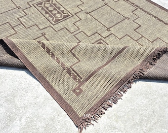 Handmade Tuareg Jute Leather Rug, Moroccan Tribal Boho Area Carpet