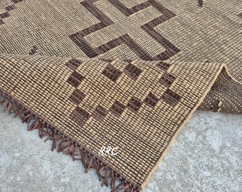 Handmade Jute & Leather Area Rug | Tuareg Tribal Design