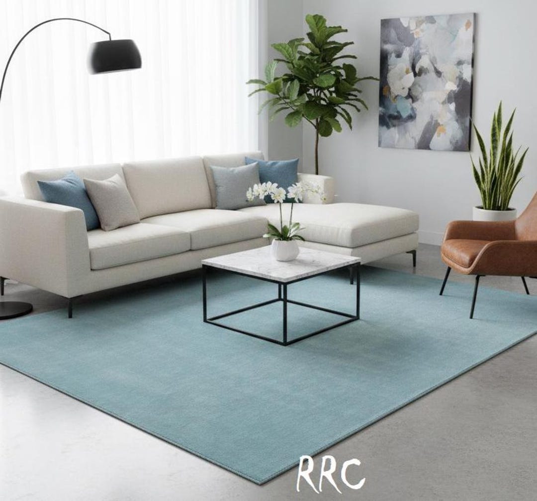 Hand Tufted Solid Blue Rug | Minimalist Teal Wool Area Rug | Modern ...