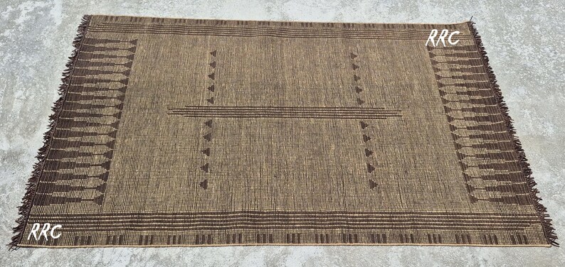Tuareg Rug Leather & Jute Mat - African Reed Carpet, Handwoven Tribal Area Rug for Boho Living Room, Large Natural Fiber Summer Floor Decor image 19