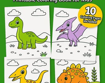 Cute Dinosaur Coloring Pages | Kids Printable Book (Digital Download)