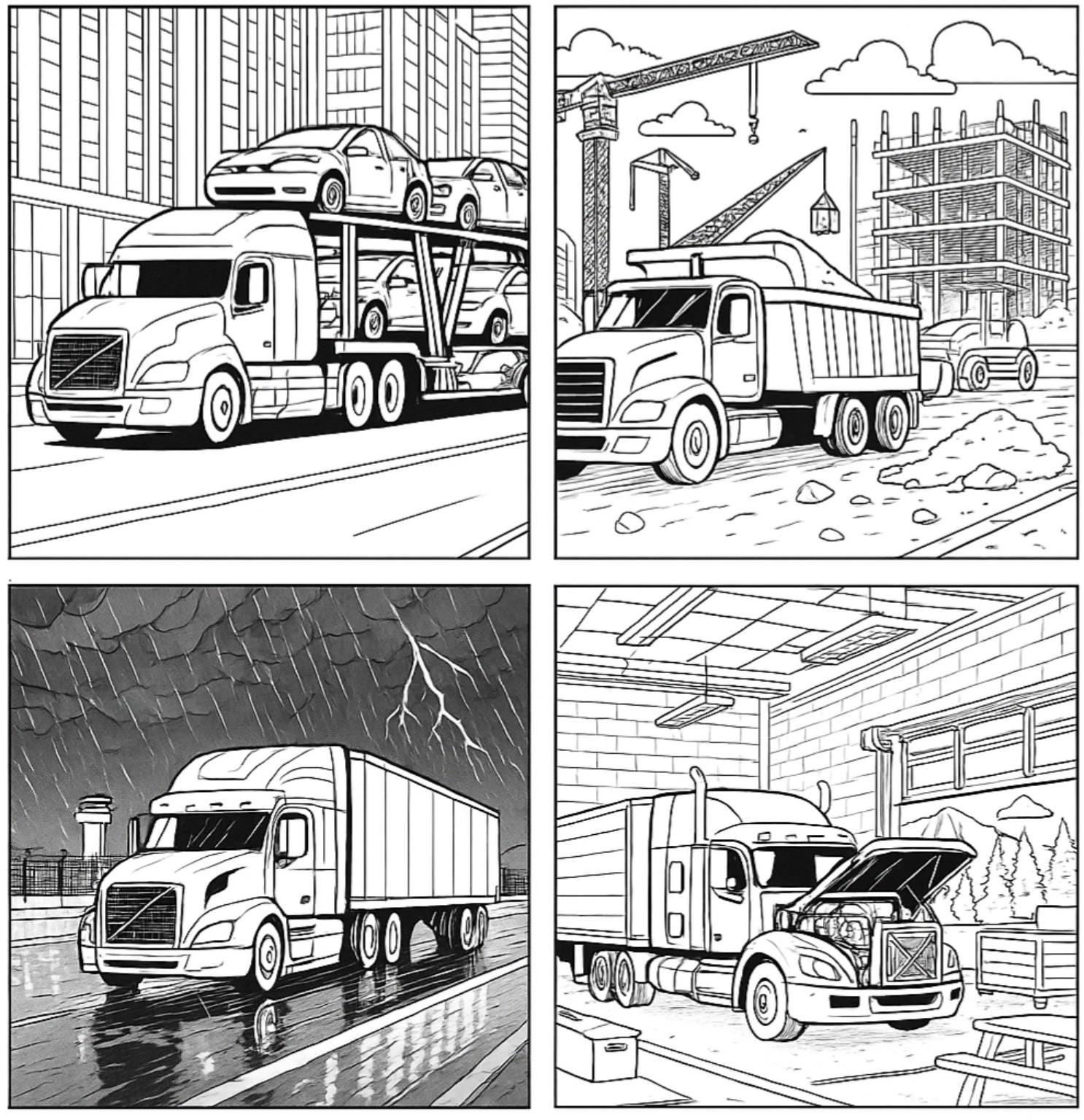 Big Rigs Coloring Book – 30 Printable Semi-truck Coloring Pages for ...