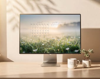 Fondo de pantalla de escritorio con calendario de marzo de 2026-2027, estética etérea, paisaje minimalista, brújula espiritual (descarga digital).