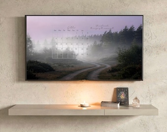 Calendario de escritorio Brújula Espiritual de Octubre, Fondo de pantalla minimalista de paisaje (Descarga digital)