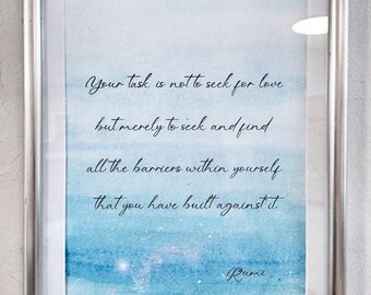 Lámina con poema de Rumi, El Jardín Celestial, Arte en Acuarela (Descarga digital en PDF)